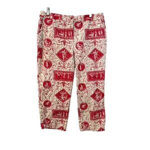 Crossing Pointe Red and White Pattern Cropped Pants Women's Size 18
